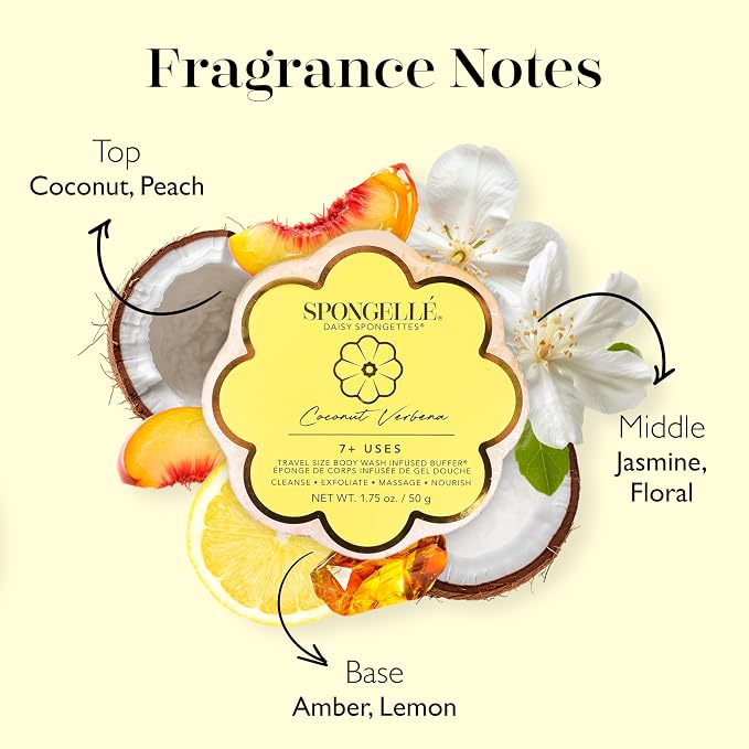 Spongellé Coconut Verbena Daisy Spongette Bath Sponge | Built-in Body Wash & - Image 3