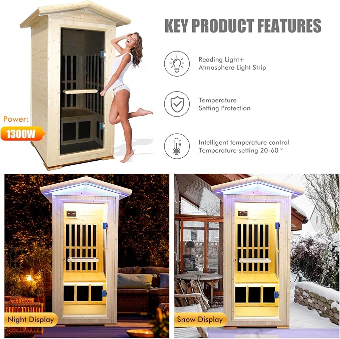 OUTEXER Outdoor Sauna Wooden Far Infrared Saunas Spa 1550W Low-EMF Dry Sauna - Image 3