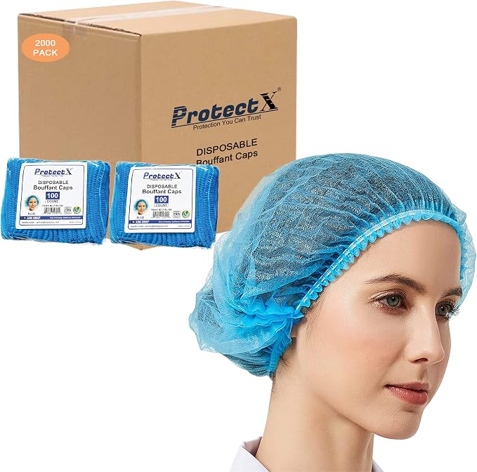 ProtectX Disposable Bouffant Caps Hair Head Cover Nets 21” by ProtectX