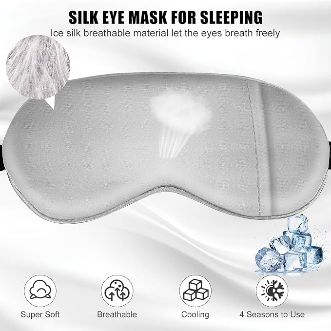 Sleep Mask w/ Cooling Gel Eye Mask, Silk Eye Mask - Image 2