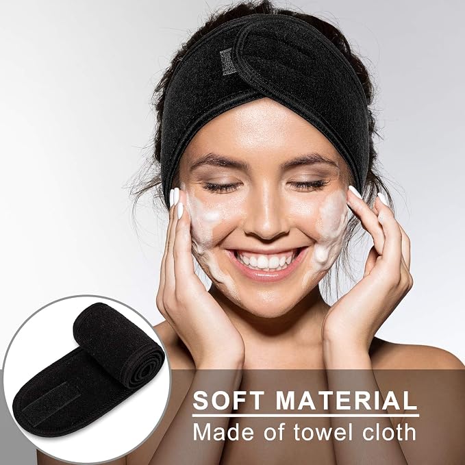Whaline 3Pcs Spa Facial Headband Make Up Wrap Head Terry Cloth Headband - Image 4