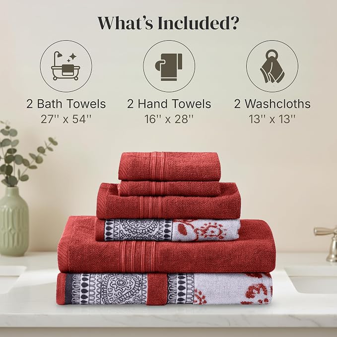 Modern Threads Floral Trail 6-Piece 100% Cotton Towel Set – Reversible Yarn - Image 3