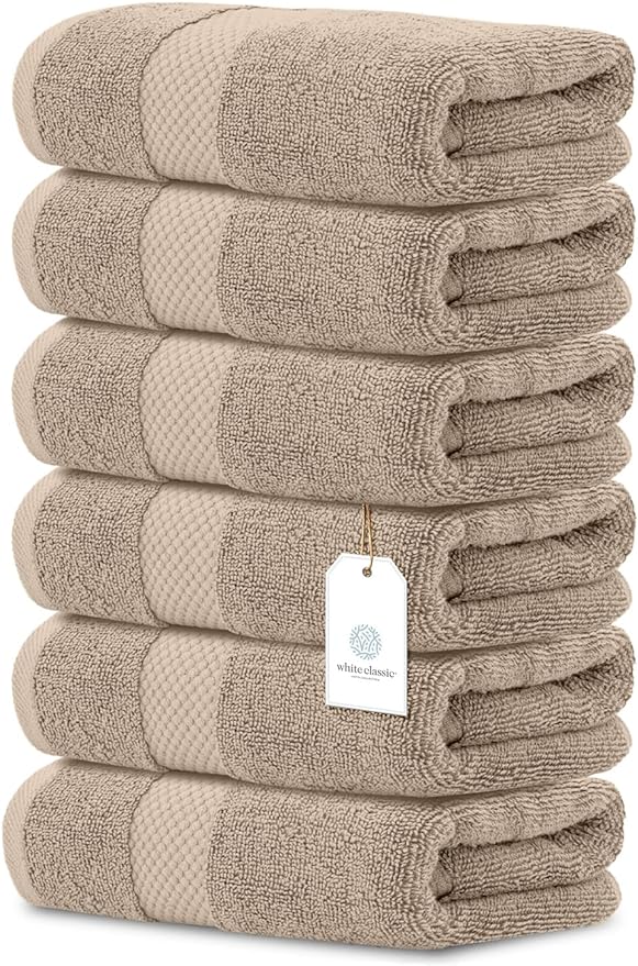 White Classic Luxury Taupe Hand Towels - Image 2