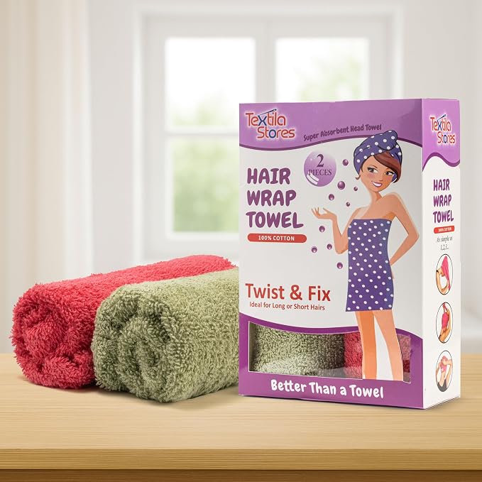 Textila 100% Cotton Hair Wrap Towels - Image 2