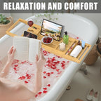 Foldable Bathtub Caddy Tray for Tub, Bamboo Expandable Bath Table Trays - Image 4