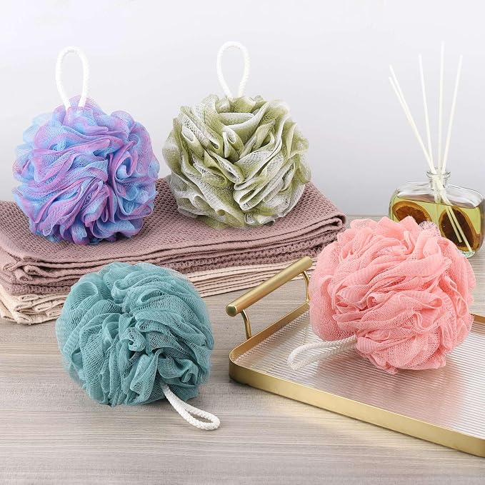 BTYMS 4Pcs Loofah Sponge 60g/pc Bath Puffs Shower Scrunchies Mesh Pouf - Image 5