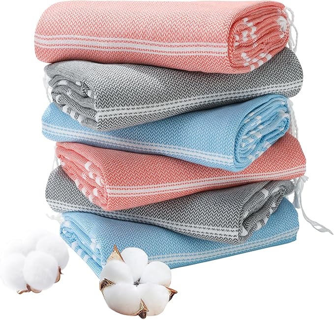 Genovega 6 Packs Oversized Turkish Beach Bath Towel Set Bulk 74"x38" Extra by genovega