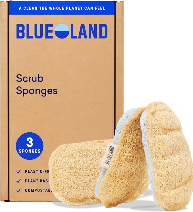 BLUELAND Scrub Sponge, Dual-Sided Dish Loofah, Plastic-Free, Plant-Based by BLUELAND