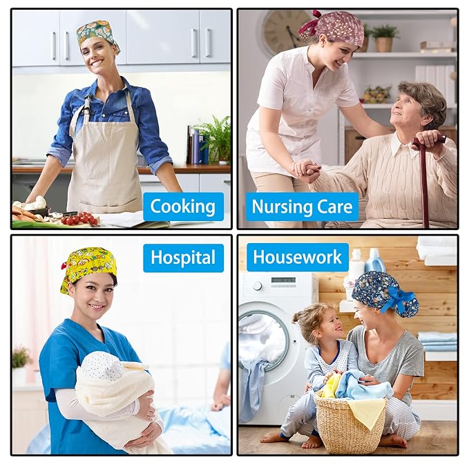 Scrub Caps Women Bouffant Scrub Hats Caps Nurses, Adjustable Working Cap - Image 7