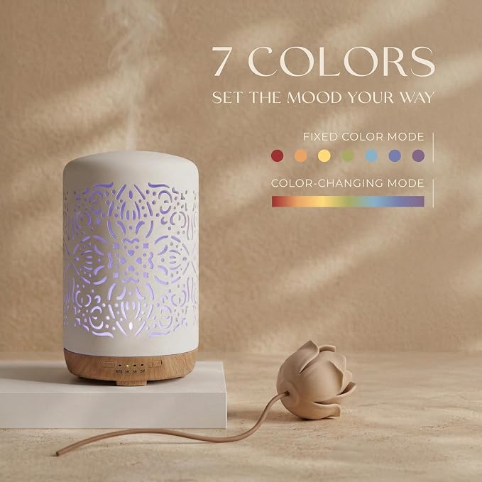 Earnest Living Essential Oil Diffuser White Ceramic Diffuser 250 ml Timers - Image 6