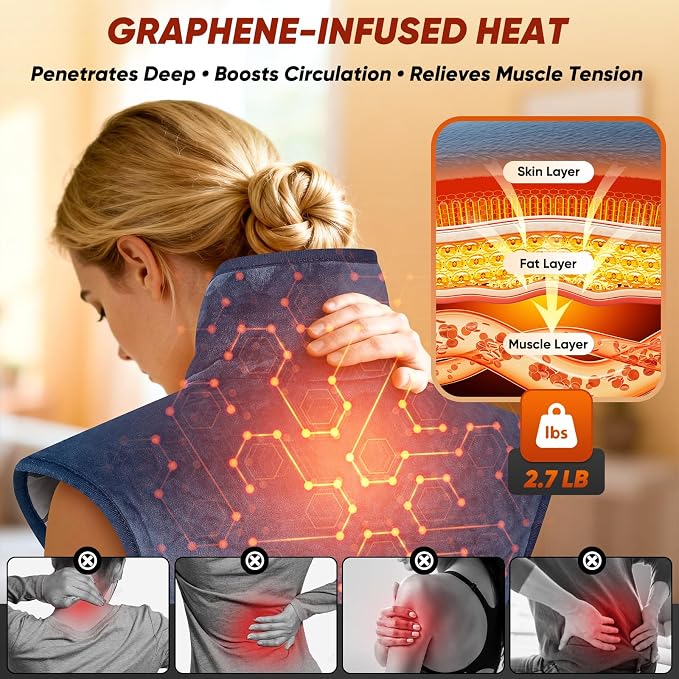 Heating Pad for Back Neck & Shoulders, 2.7lb Weighted Electric Graphene-Infused - Image 3