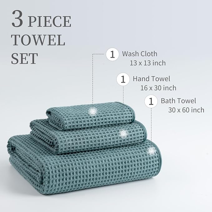 MICROFI New Microfiber Waffle Bath Towels, 3 Pieces, Fast Drying, Lint Free - Image 3