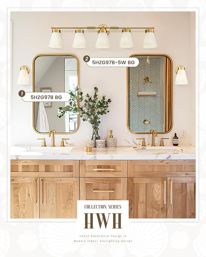 Bathroom Light Fixture, HWH 5-Light Bathroom Vanity Light Brushed Gold Vanity - Image 6