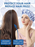 Years calm Terry Lined Shower Cap, Triple Layer Heart Motifs, Waterproof - Image 6