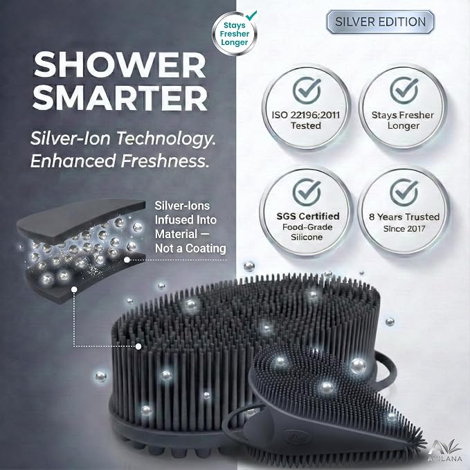 Avilana Silver Edition Body Scrubber and Face Brush Set - Image 3