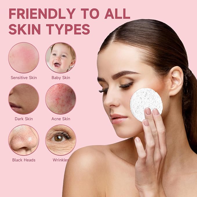 100 Count Compressed Facial Sponges 100% Natural Cellulose Eco-Friendly Makeup - Image 8