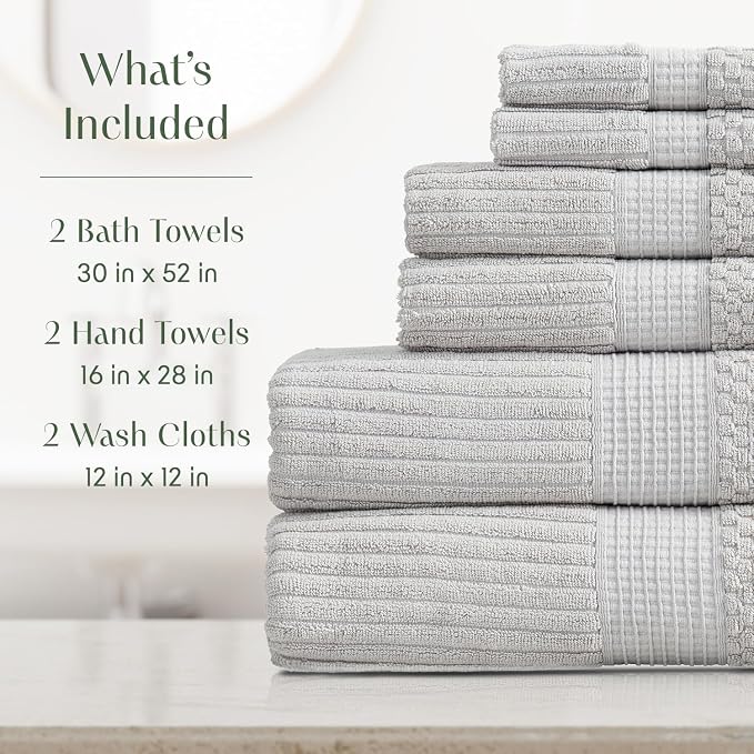 Springtree Home 100% Cotton Towel Set | 6 Piece Set | Super Soft & Absorbent - Image 2