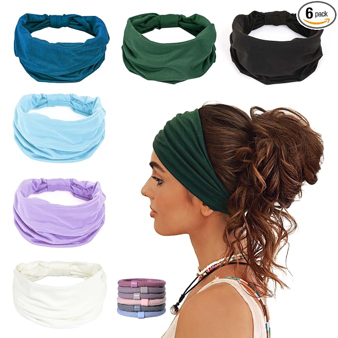 GiLi 6 Pack Wide Headbands for Women Non Slip Soft Elastic Hair Bands Yoga by GiLi