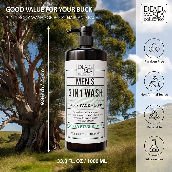 Dead Sea Collection Mens Body Wash 3 in 1 – Eucalyptus Body Wash - Image 5
