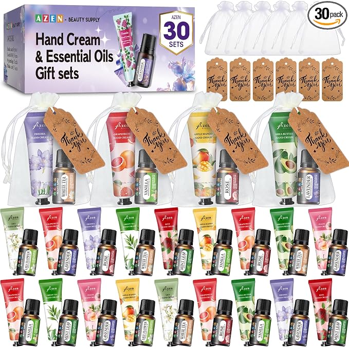 AZEN 30 Sets Bulk Gifts, Hand Cream and Essential Oils Bulk Set by AZEN
