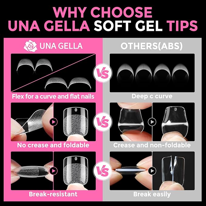 UNA GELLA Extra Short Square Oval Nail Tips 216pcs Pre-shaped Half Matte Square - Image 6