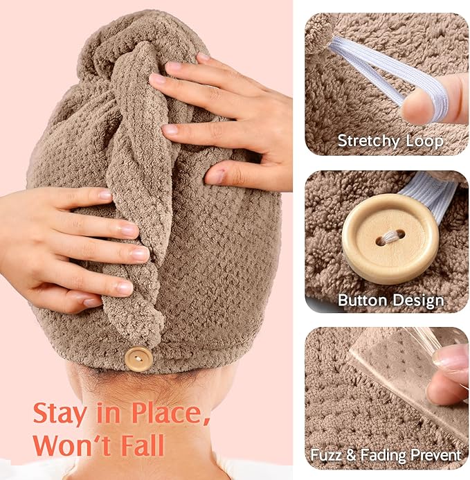 YFONG 2 Pack Microfiber Hair Towel Wrap - Image 5
