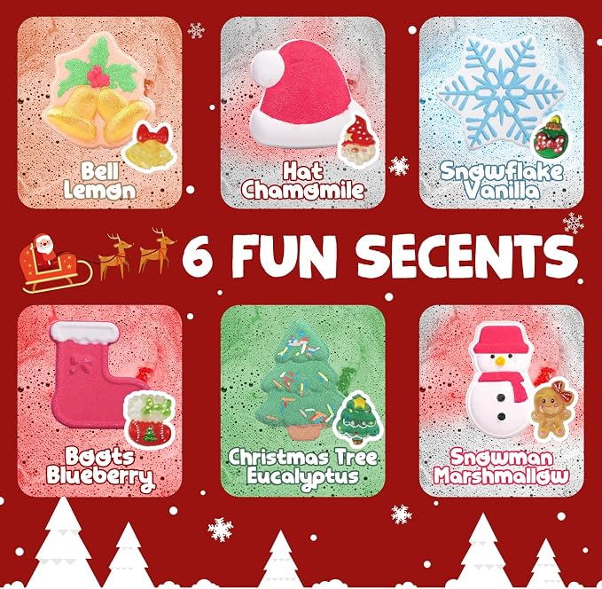 Christmas Bath Bombs Shower Steamers: 6 Pack Handmade Natural Organic Bath Bomb - Image 2