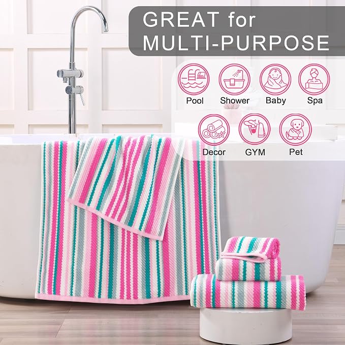 Pink Soft Towel Set, 1 Bath 28"x52", 1 Hand 16"x27", 1 Wash Cloth 13"x13 - Image 5