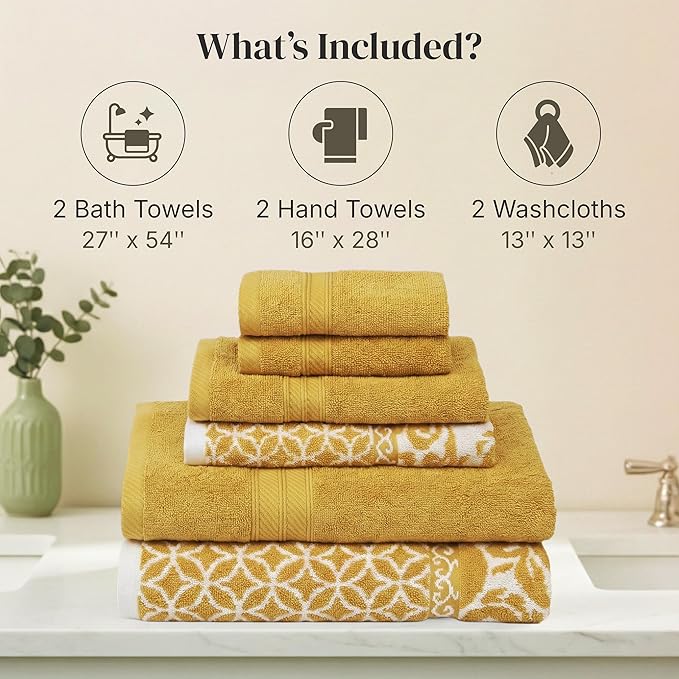 Modern Threads Botanical Vine 6-Piece 100% Cotton Towel Set – Reversible Yarn - Image 3