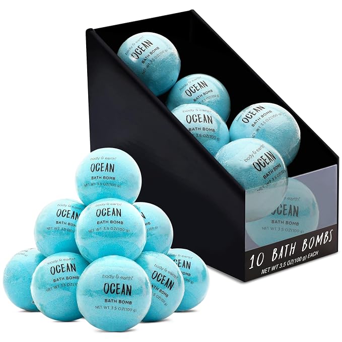 Bath Bombs for Women, BODY & EARTH 10 X 3.5 oz Ocean Bath Bomb Gift Sets by BODYEARTH