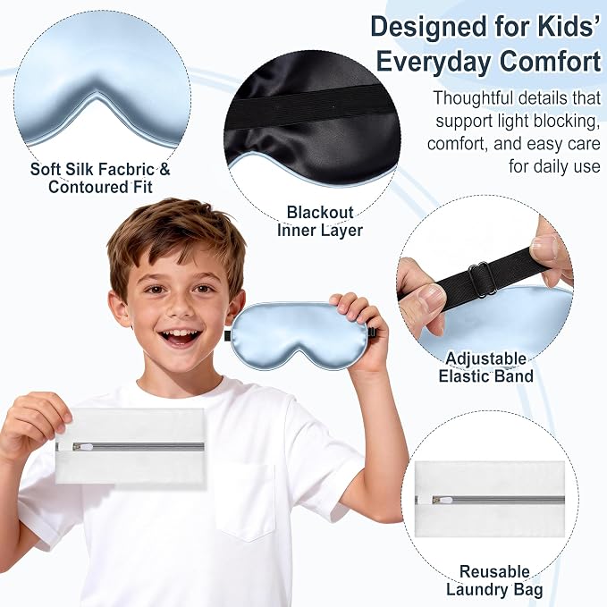 Kids Sleep Mask, Kids Eye Mask for Boys Girls, Kid Silk Eye Masks - Image 2