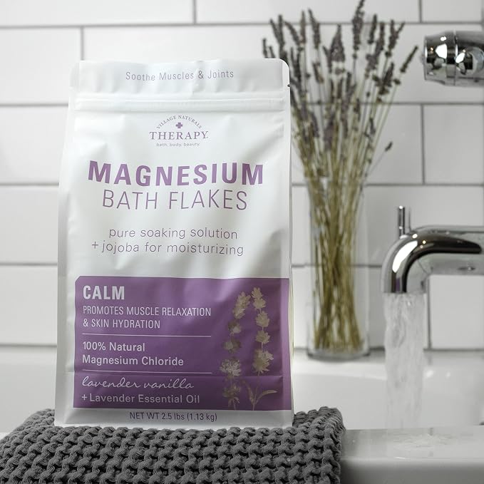 Village Naturals Therapy Calm Magnesium Bath Flakes, Lavender Vanilla Scent - Image 3