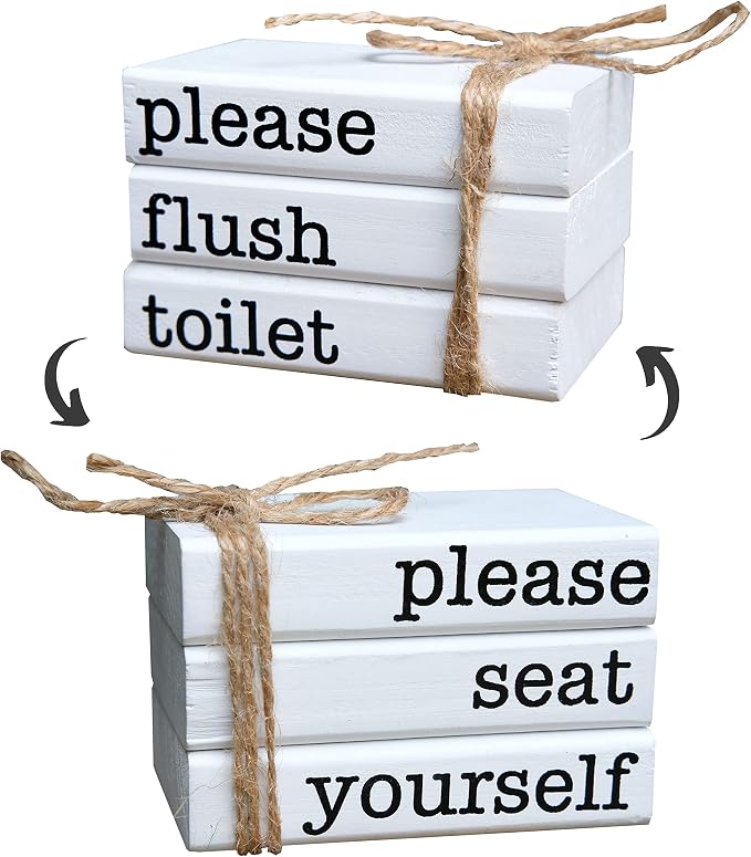Farmhouse Mini Bathroom Sign Decor Funny Wooden Book Stack by LIVDUCOT