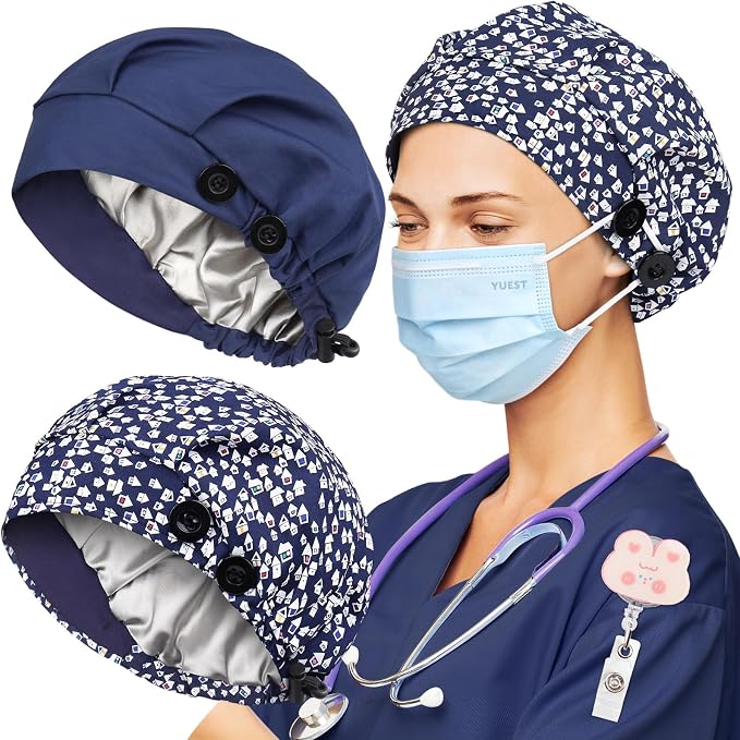 2 Pack Satin Lined Bouffant Scrub Caps - Image 4