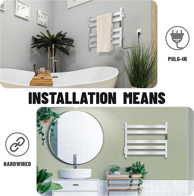 K&KALONZO Towel Warmer for Bathroom, Wall-Mounted 5-Bar Heated Towel Rack - Image 4