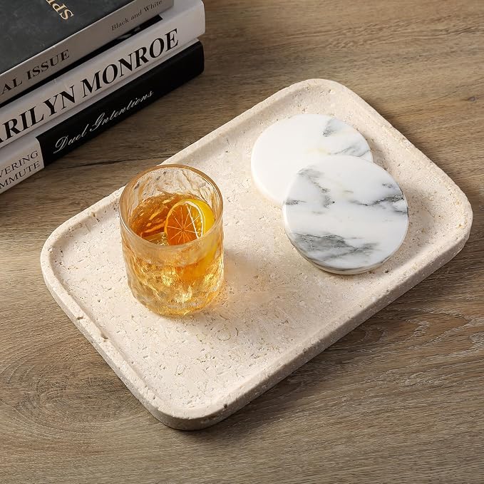 Karibiber Natural Marble Vanity Tray, 11.8" Marble/Stone Bathroom Tray - Image 5