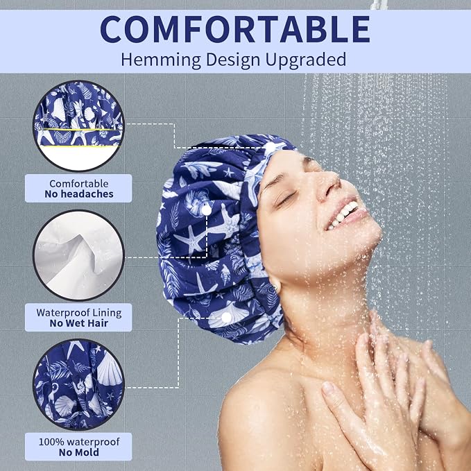 1 PCS Shower Cap, Double Layer & Adjustable Bathing Cap - Image 2