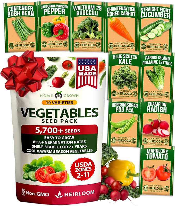HOME GROWN 10 Variety Survival Seed Vault 2000+ USA Grown Heirloom Non-GMO by HOMEGROWN
