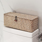 Seagrass Storage Basket with Lid Rectangular Small Woven Shelf Baskets with - Image 9
