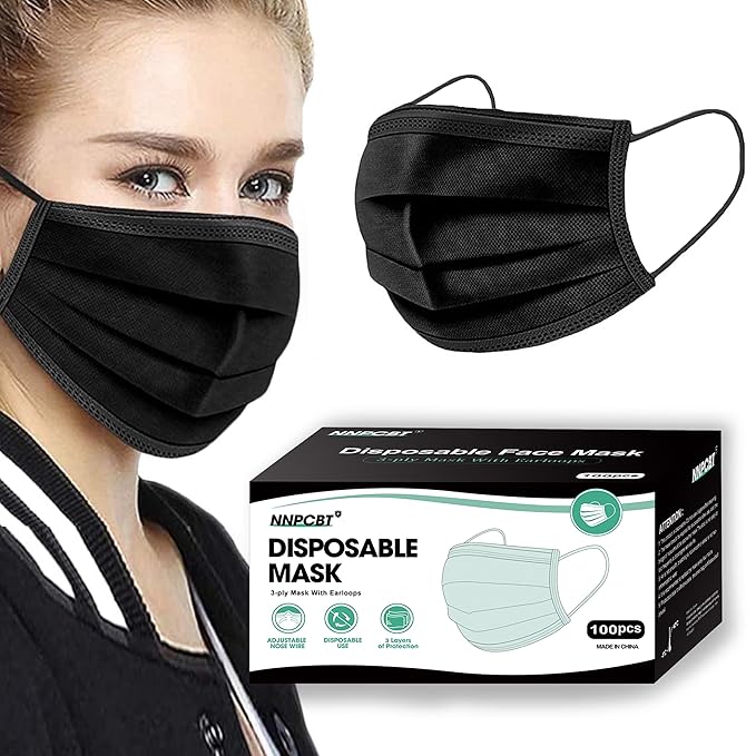NNPCBT 100PCS 3 Ply Black Disposable Face Mask Filter Protection Face Masks by NNPCBT
