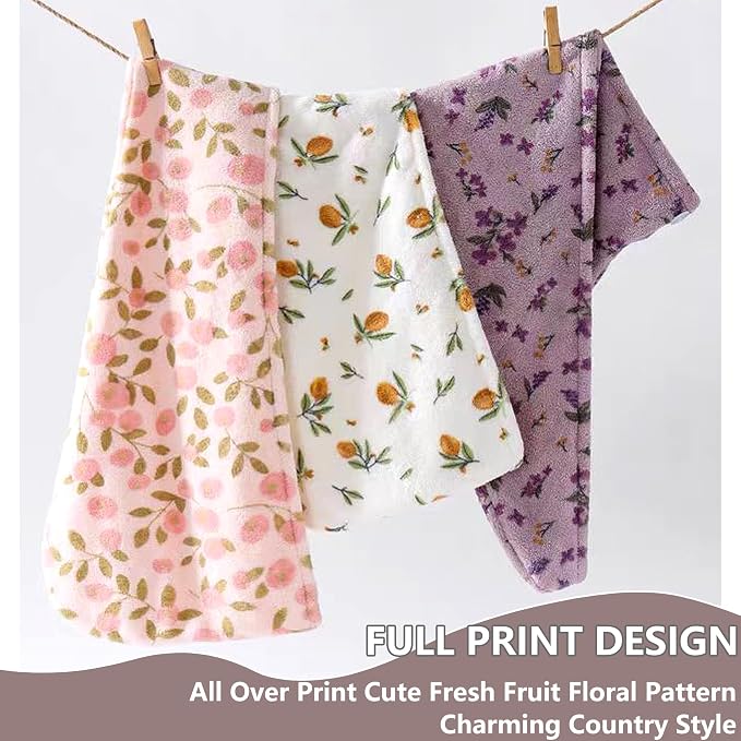 3 PCS Hair Towel Wrap Cute Pastel Floral Print Microfiber Fleece Hair Drying - Image 2