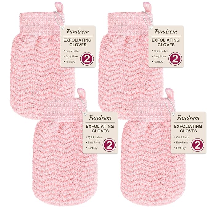 Exfoliating Gloves 2 Pack, Wave Texture Exfoliating Mitt by FUNDREM