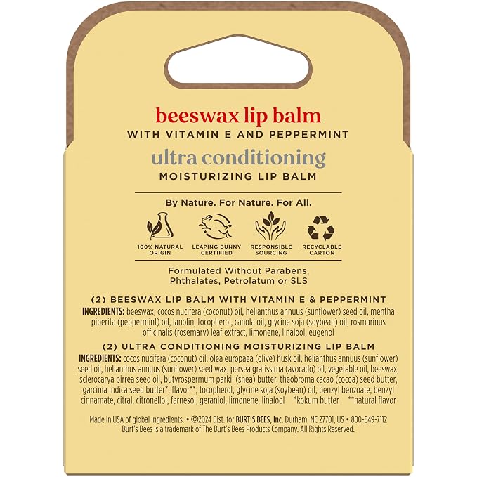 Burt's Bees Lip Balm Beeswax and Ultra Conditioning Lip Balm Pack, Hydrating - Image 11