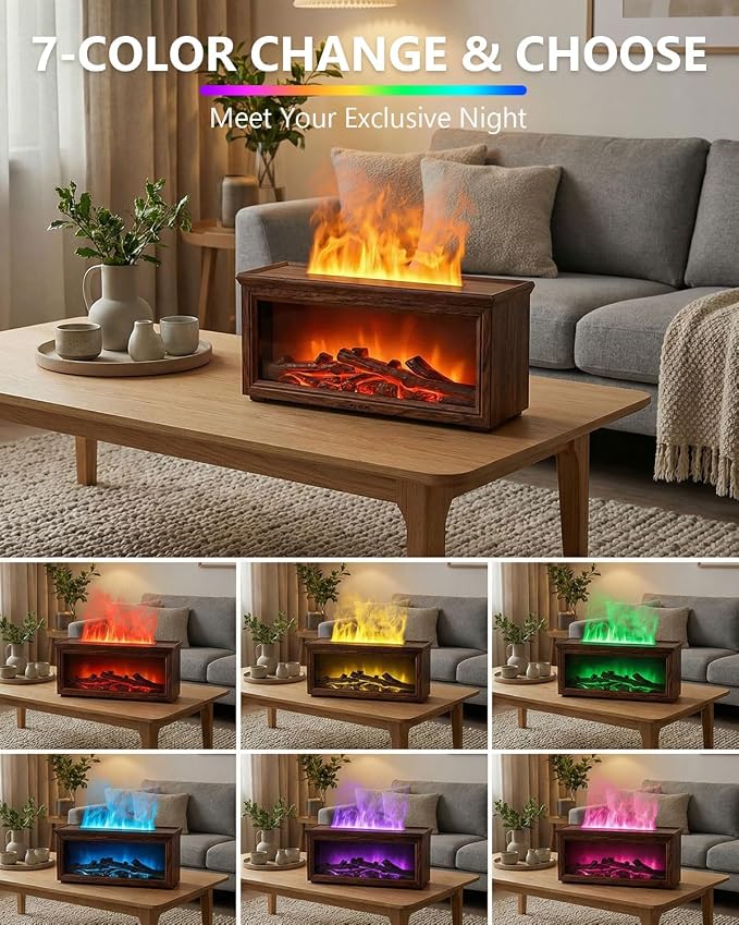 Essential Oil Diffuser, 7-Color Fireplace Fire Flame Aromatherapy Humidifier - Image 2