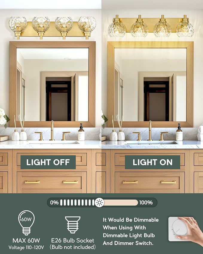 Bathroom Light Fixtures Over Mirror, 4-Light Modern Sconces Wall Lighting - Image 6