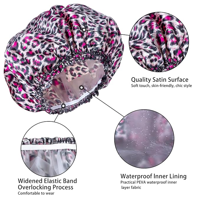 4 PCS Shower Caps for Women, Elastic and Reusable Bath Caps, Double Waterproof - Image 3