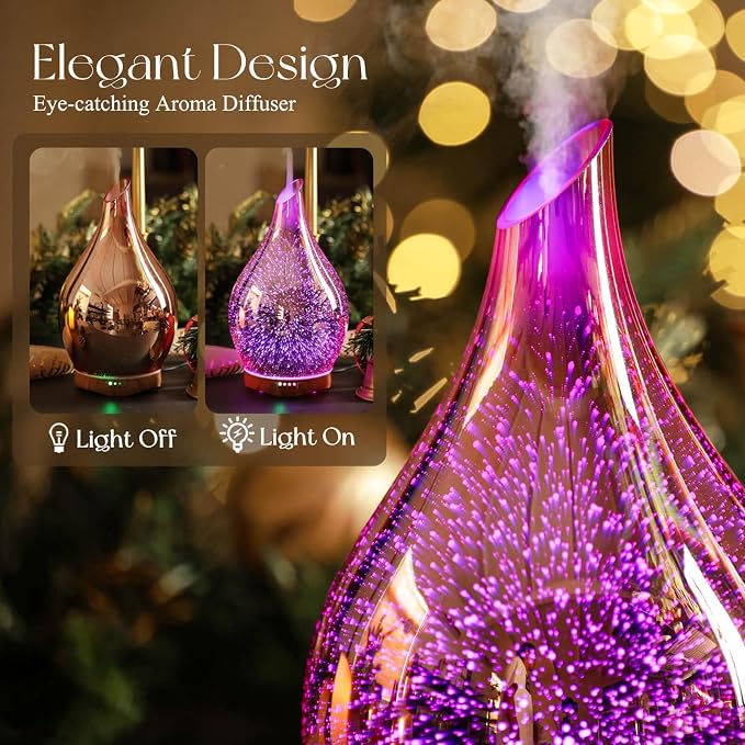 Porseme 280ml Essential Oil Diffuser, 3D Glass Aromatherapy Diffusor, - Image 7