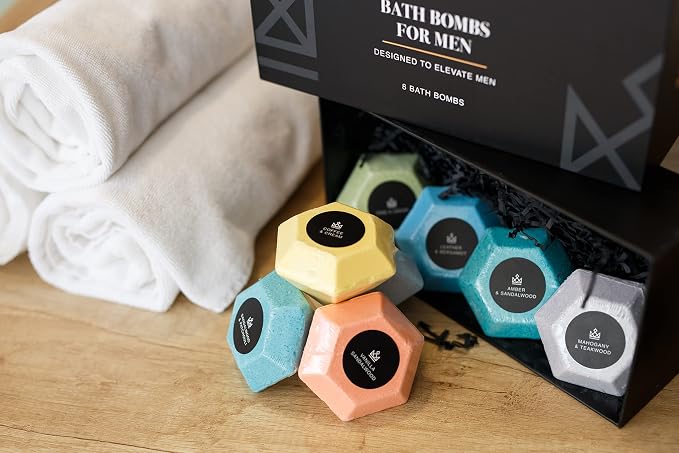 Bath Bombs for Men – 8 Large Diamond Shape Natural Mens Bath Bombs | Relaxing - Image 7