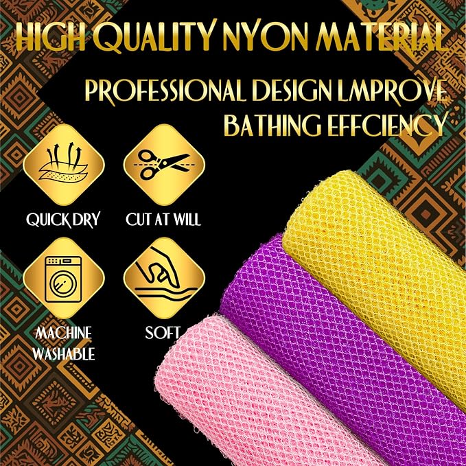 UJFQBH 3 Pieces African Bath Sponge African Net Long Net Bath Sponge - Image 2
