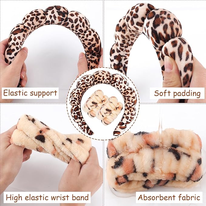 Zkptops Spa Headband for Washing Face Wristband Set Sponge Makeup Skincare - Image 5